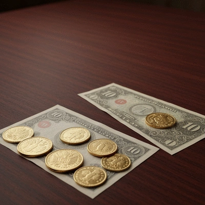 Historical depiction of gold standard with gold coins and early paper currency, representing stability and fixed exchange rates, no text, no words, no typography, 8K