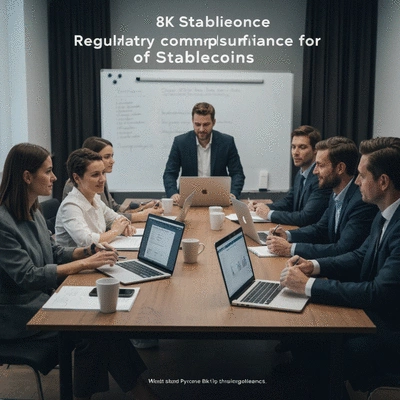 Business people discussing regulatory compliance for stablecoins